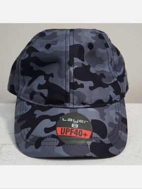 Layer 8 UPF40+ Boys Grey/Blue Camo Baseball Hat, Youth ~ NWT